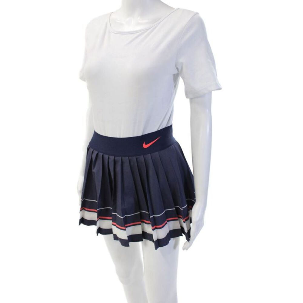 Nike Womens Pleated Mini Skort Dark Blue Striped Polyester Spandex Size XS - Picture 2 of 5
